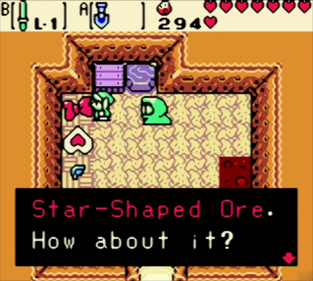 The keeper offering the Ribbon for the Star-Shaped Ore The keeper offering the Ribbon for the Star-Shaped Ore