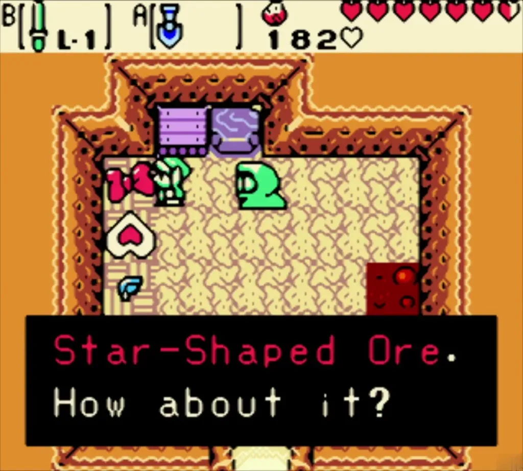 The keeper offering a Ribbon for a Star-Shaped Ore The keeper offering a Ribbon for a Star-Shaped Ore