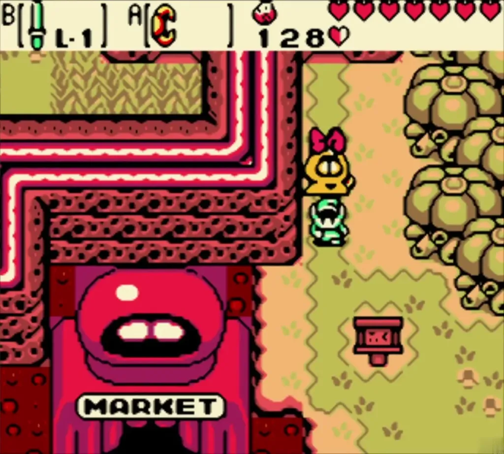 Link and Rosa walking past the Market building Link and Rosa walking past the Market building
