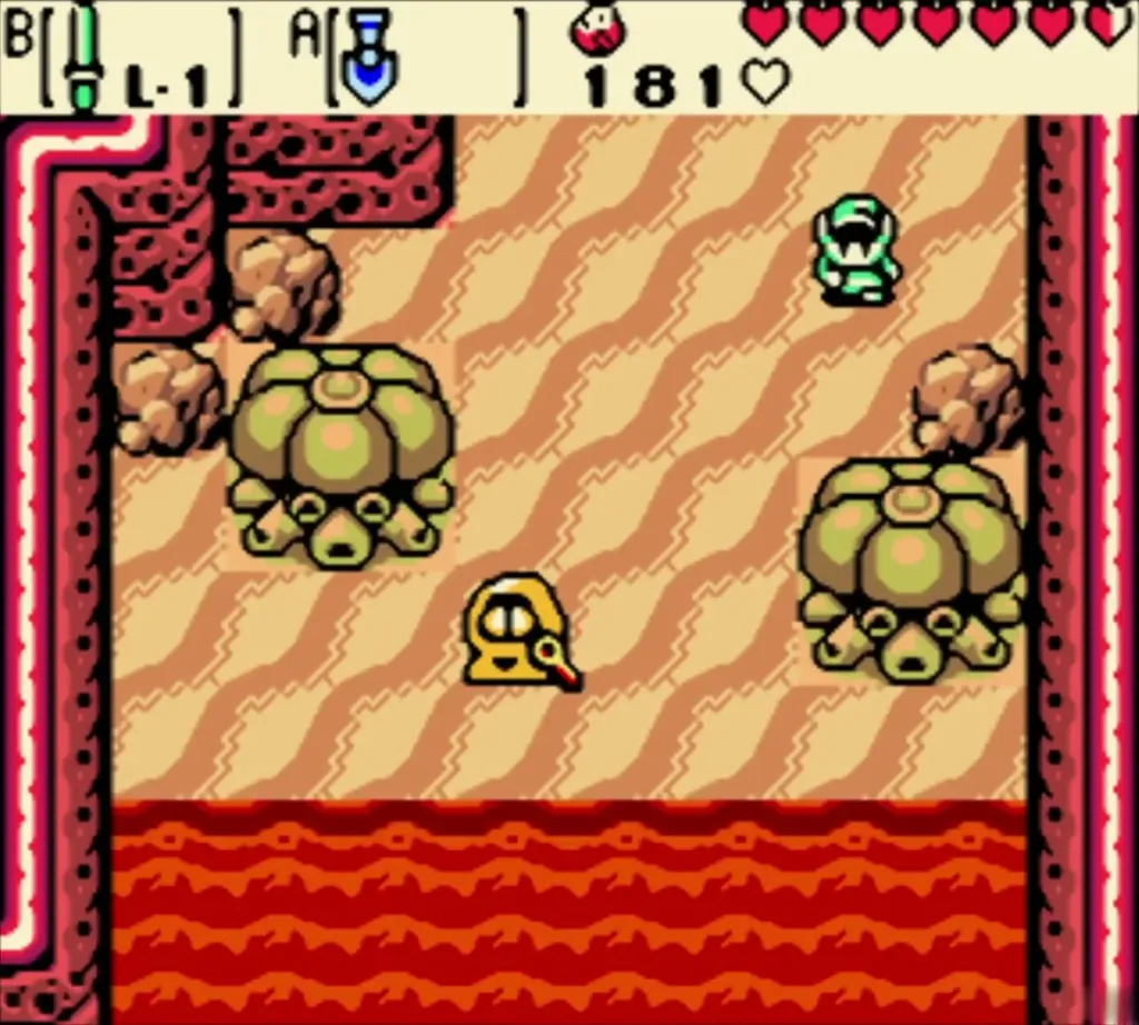 The yellow-hooded Rosa waiting by the lava as Link approaches The yellow-hooded Rosa waiting by the lava as Link approaches
