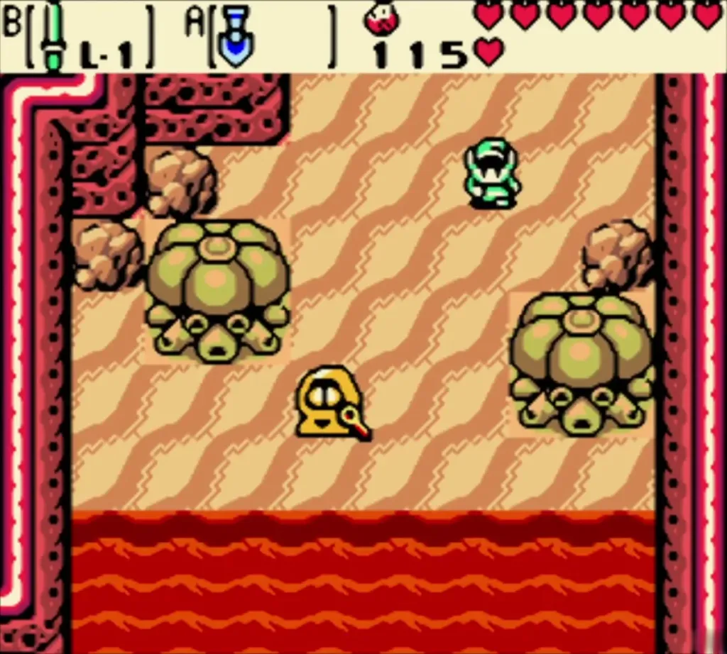 Link walking up to Rosa on the lava shore with the Ribbon Link walking up to Rosa on the lava shore with the Ribbon