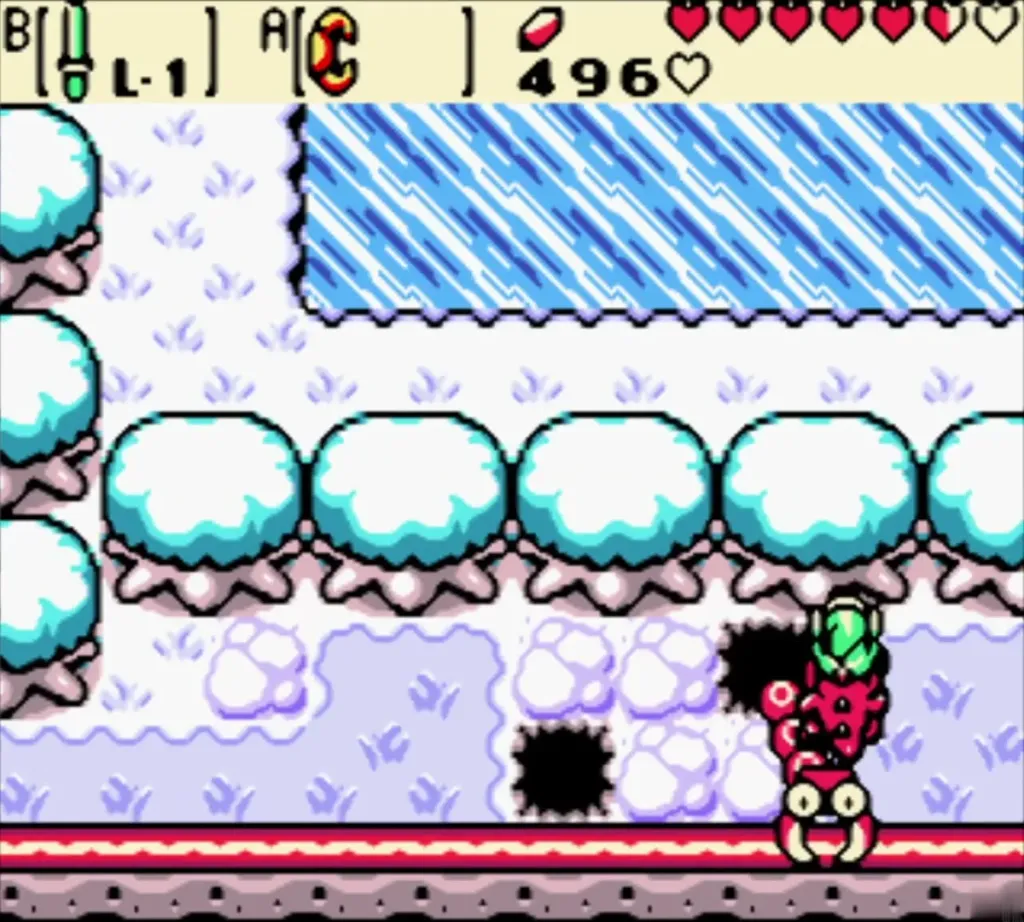 Link on Dimitri walking west along the snowy ledge Link on Dimitri walking west along the snowy ledge