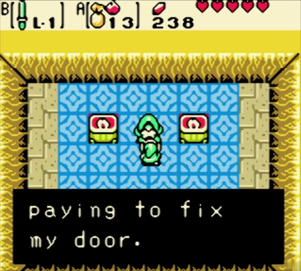The old man in the cave thanking Link for paying to fix his door The old man in the cave thanking Link for paying to fix his door