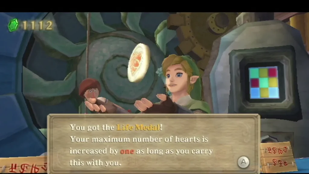 Link receives the Life Medal, and the box says his maximum hearts rise by one while he carries it Link receives the Life Medal, and the box says his maximum hearts rise by one while he carries it