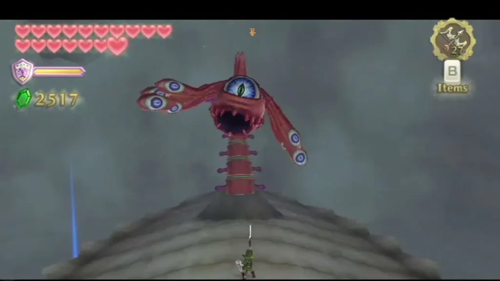 The red parasite opens its toothed mouth on Levias's back, its tentacles tipped with eyes around it. The red parasite opens its toothed mouth on Levias's back, its tentacles tipped with eyes around it.