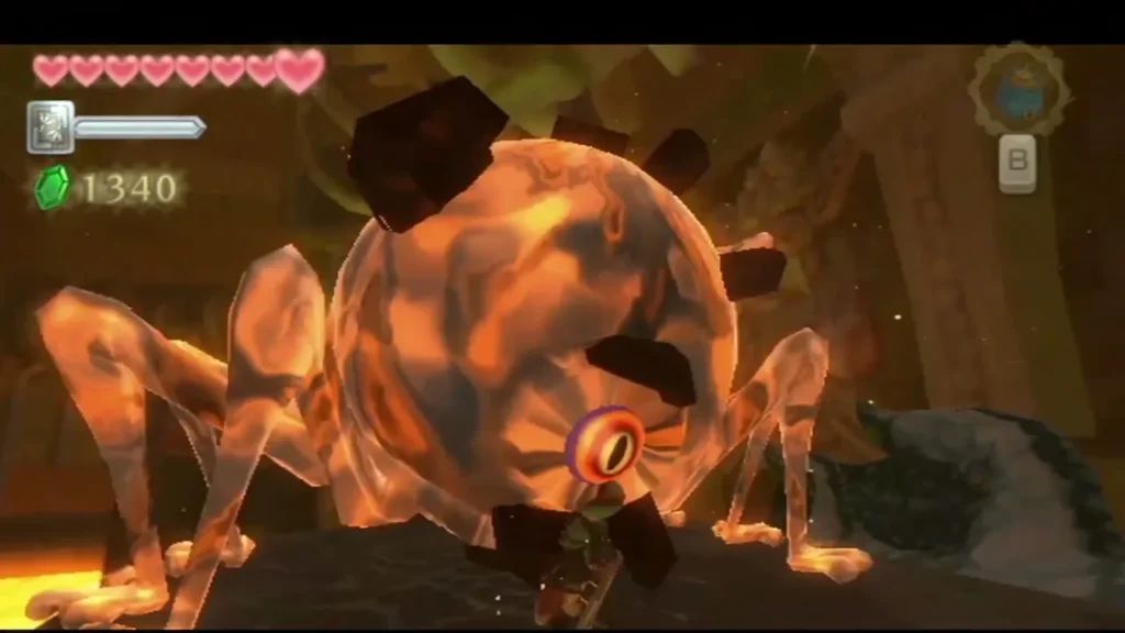 Scaldera looms over the Earth Temple bridge, its single eye exposed among broken chunks of its rocky shell. Scaldera looms over the Earth Temple bridge, its single eye exposed among broken chunks of its rocky shell.