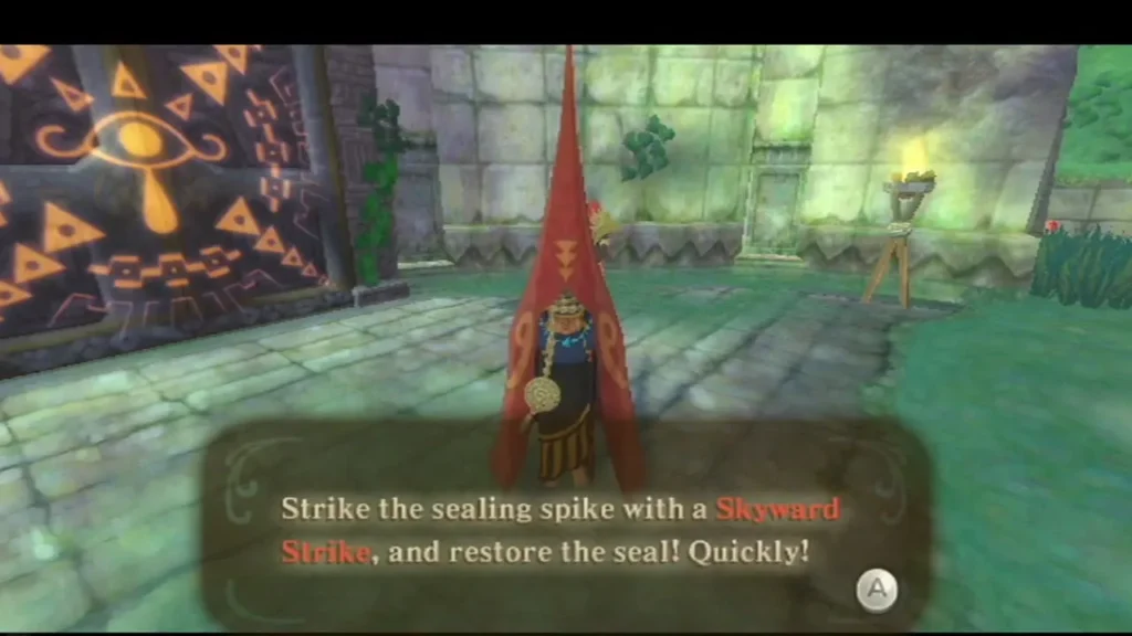 Message box in the Sealed Grounds: strike the sealing spike with a Skyward Strike to restore the seal Message box in the Sealed Grounds: strike the sealing spike with a Skyward Strike to restore the seal
