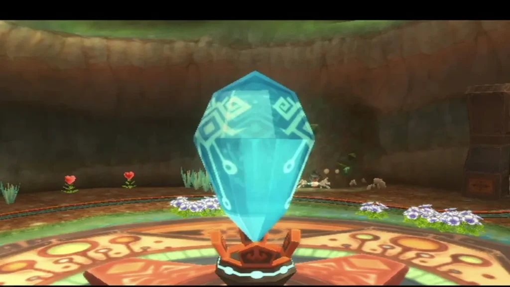 A glowing blue Timeshift Stone stands on its pedestal in the Lanayru Mine. A glowing blue Timeshift Stone stands on its pedestal in the Lanayru Mine.