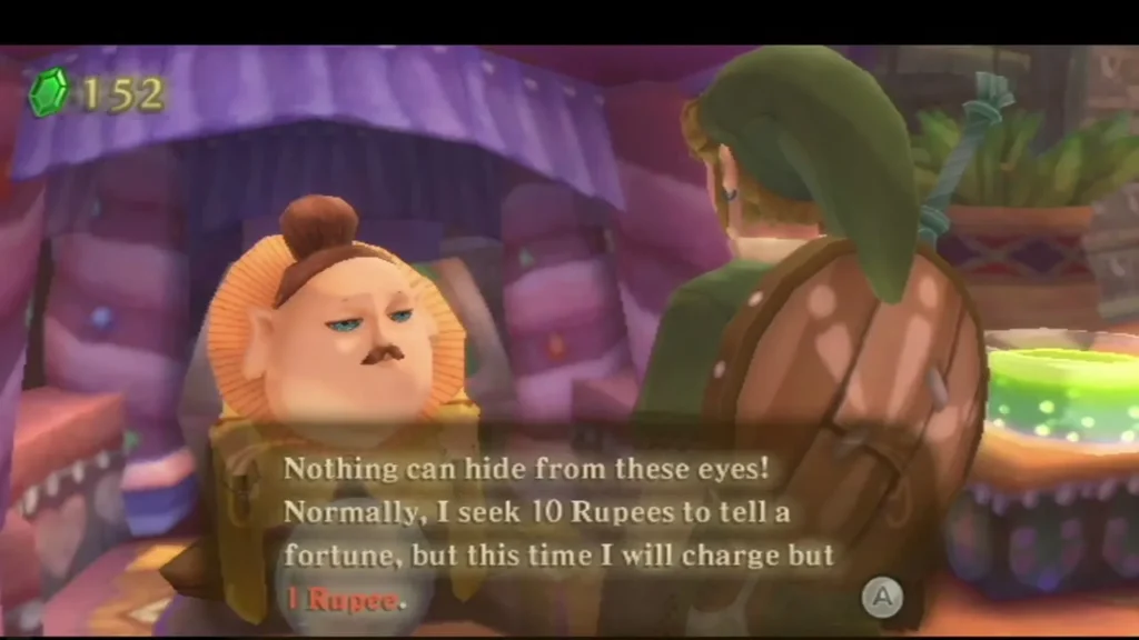 The fortune teller in a purple tent says the reading costs only 1 Rupee instead of the usual 10. The fortune teller in a purple tent says the reading costs only 1 Rupee instead of the usual 10.