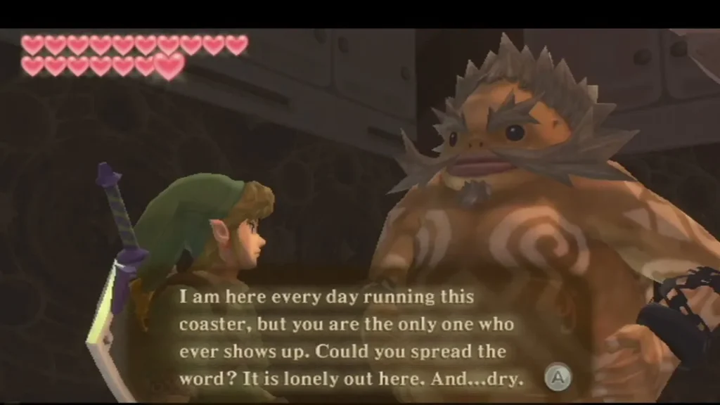 Gortram says he runs the coaster every day, but Link is the only one who shows up, and asks him to spread the word. Gortram says he runs the coaster every day, but Link is the only one who shows up, and asks him to spread the word.