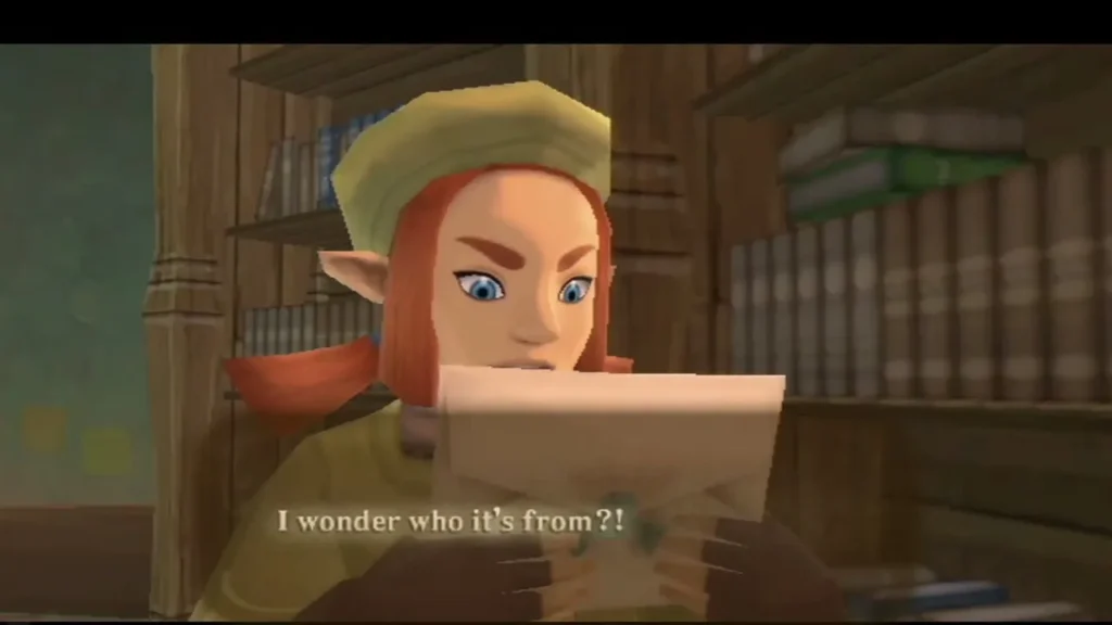 Karane reads a letter in the Academy library and wonders aloud who it is from. Karane reads a letter in the Academy library and wonders aloud who it is from.