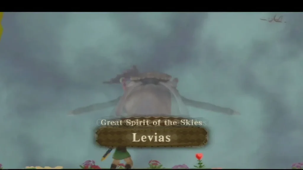 A title card names the Great Spirit of the Skies, Levias, as he looms through the grey clouds of the Thunderhead. A title card names the Great Spirit of the Skies, Levias, as he looms through the grey clouds of the Thunderhead.