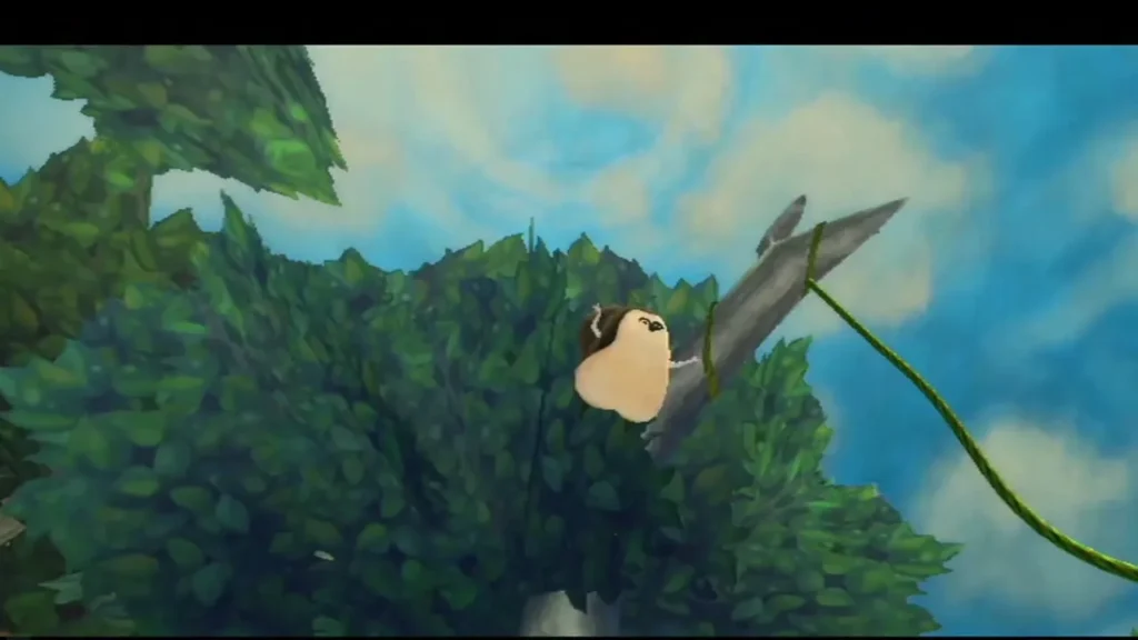 A Kikwi is perched high in the leaves of a tree, against a bright blue sky. A Kikwi is perched high in the leaves of a tree, against a bright blue sky.