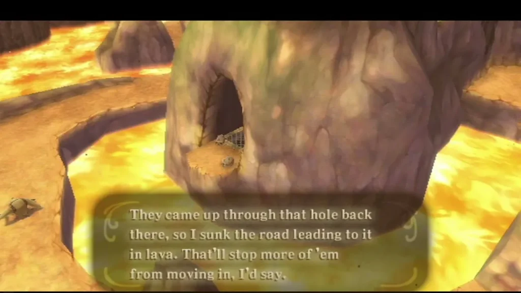 A hole in a rock above the lava, where the road was sunk in lava after creatures came up through it. A hole in a rock above the lava, where the road was sunk in lava after creatures came up through it.