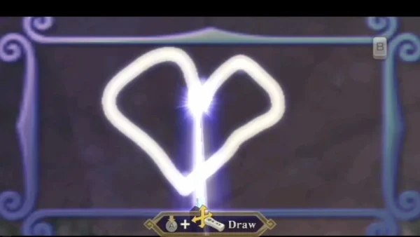 Link's glowing sword traces a heart on a Goddess Wall, the white line closing into shape.