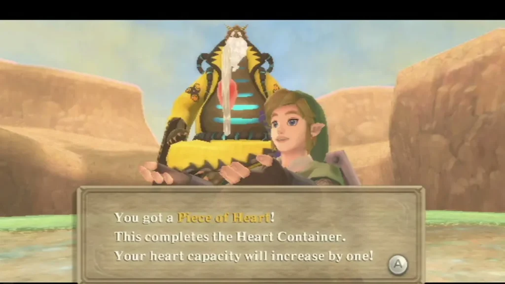 Link holds up a Piece of Heart after the Lightning Round, and the box says it completes a Heart Container. Link holds up a Piece of Heart after the Lightning Round, and the box says it completes a Heart Container.