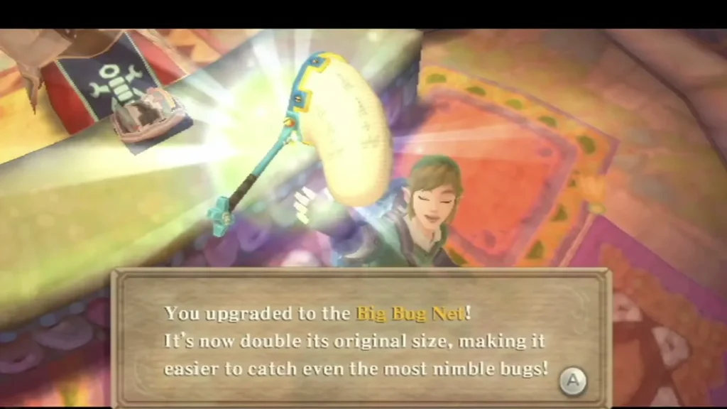 Link holds up the Big Bug Net under a message box saying it is double its original size