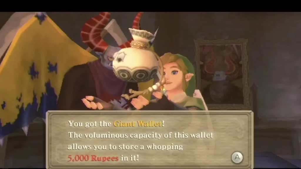 Batreaux gives Link the Giant Wallet, and the box says it stores a whopping 5,000 Rupees.