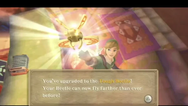 Link raises the Tough Beetle after the upgrade, and the box says it can now fly farther than ever before.