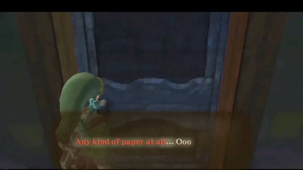 At a dark restroom door in the Knight Academy, a voice in the message box begs for any kind of paper at all. At a dark restroom door in the Knight Academy, a voice in the message box begs for any kind of paper at all.