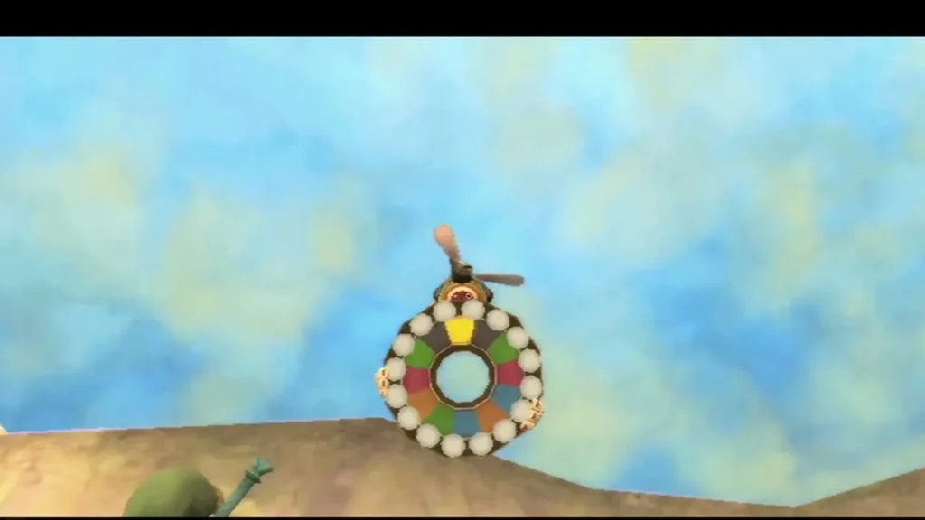 The propeller robot Scrapper flies over the desert carrying the colourful Fun Fun Island party wheel. The propeller robot Scrapper flies over the desert carrying the colourful Fun Fun Island party wheel.