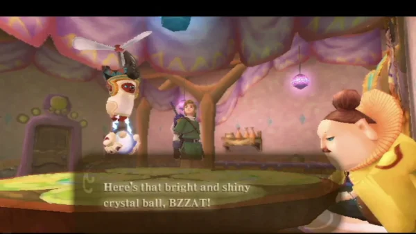 A Scrapper robot flies into the Bazaar carrying a bright crystal ball while the fortune-teller watches. A Scrapper robot flies into the Bazaar carrying a bright crystal ball while the fortune-teller watches.