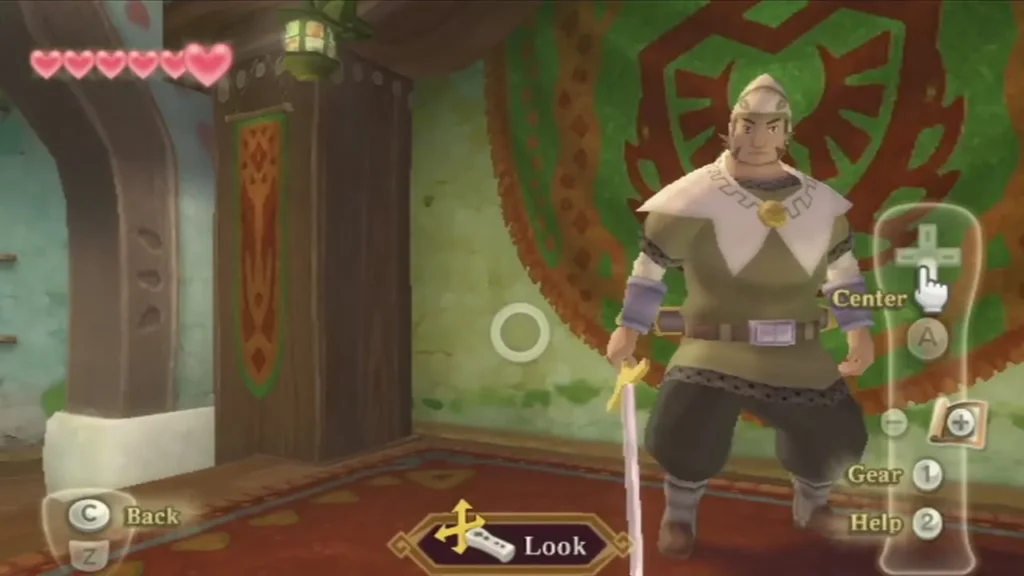 The armored Knight Commander holds a sword in the Sparring Hall beneath a green crest banner. The armored Knight Commander holds a sword in the Sparring Hall beneath a green crest banner.