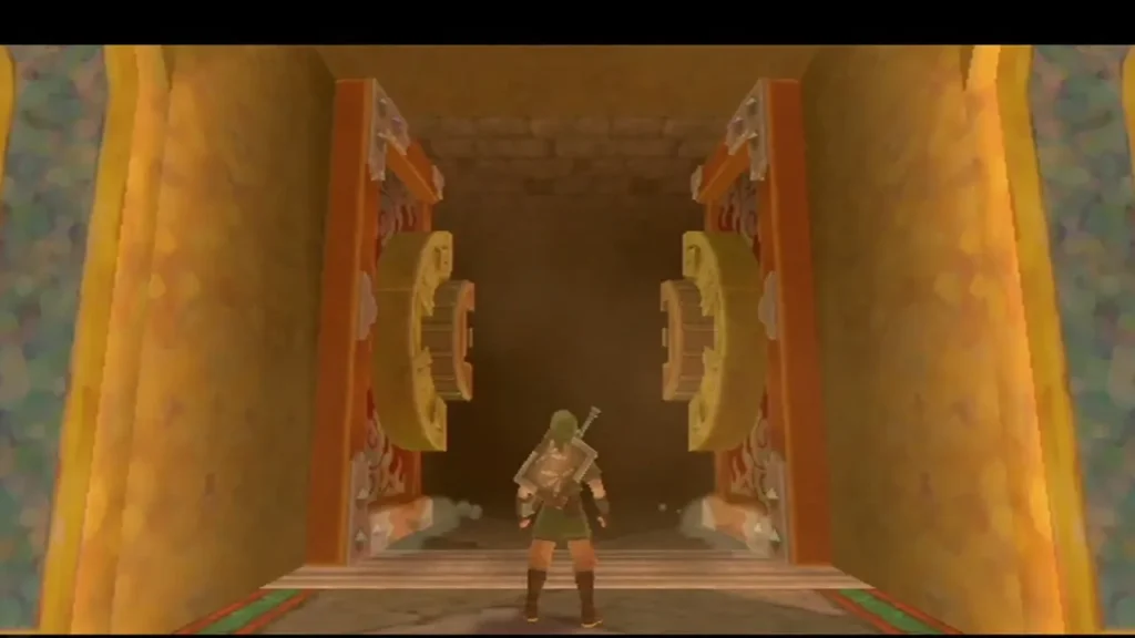 The red-and-gold boss doors swing open after the golden disc turns