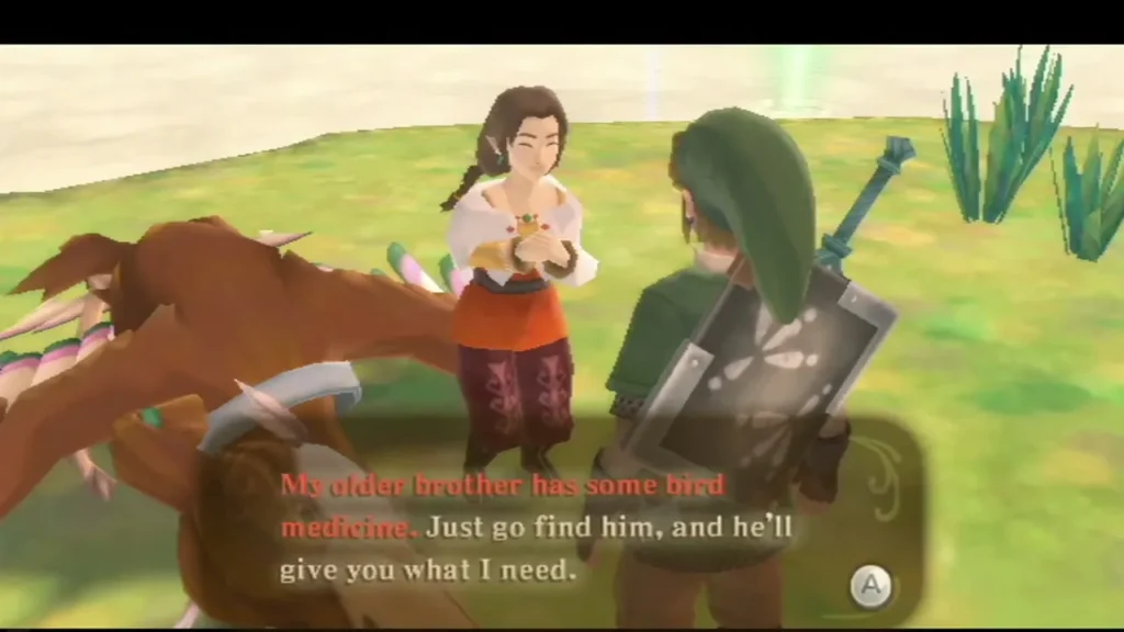 The islander says her older brother has bird medicine and sends Link to find him. The islander says her older brother has bird medicine and sends Link to find him.