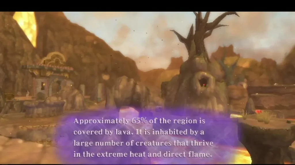 A caption explains that most of Eldin is lava, and its creatures thrive in extreme heat. A caption explains that most of Eldin is lava, and its creatures thrive in extreme heat.