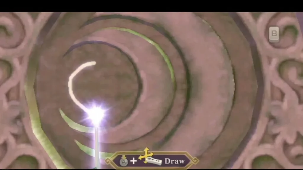 Link draws the missing curve of the crescent symbol on the gate doors with a glowing sword.