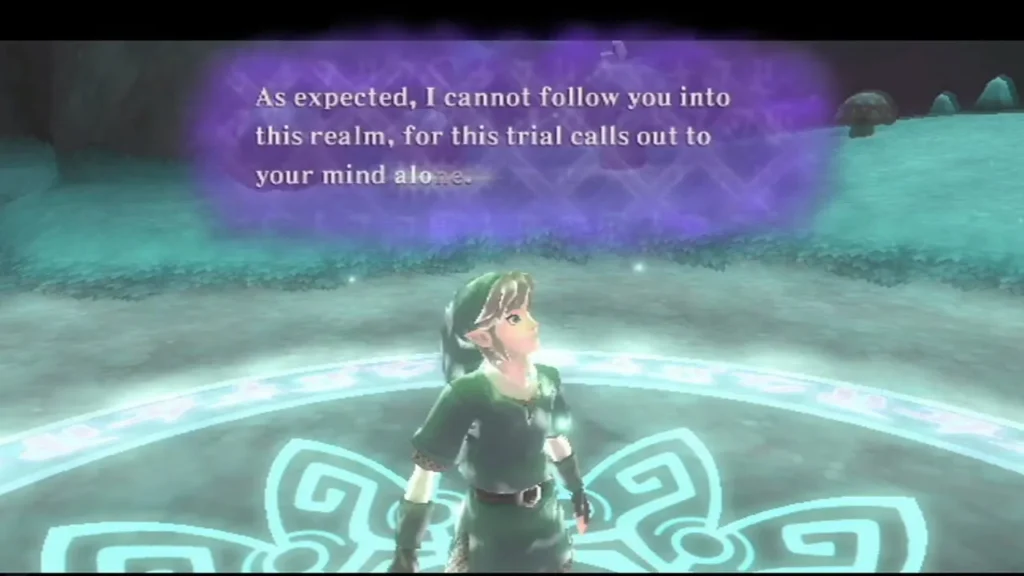 Fi explains that she cannot follow Link into the realm, because the trial calls to his mind alone.