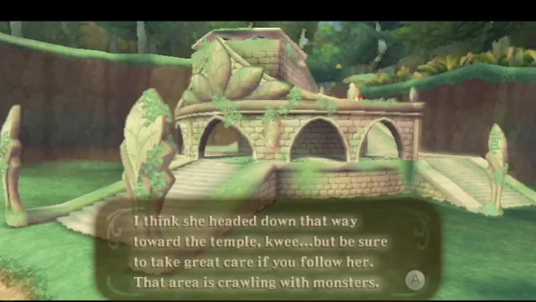 Ruined stone bridge in the woods; the text box says she headed down that way toward the temple Ruined stone bridge in the woods; the text box says she headed down that way toward the temple