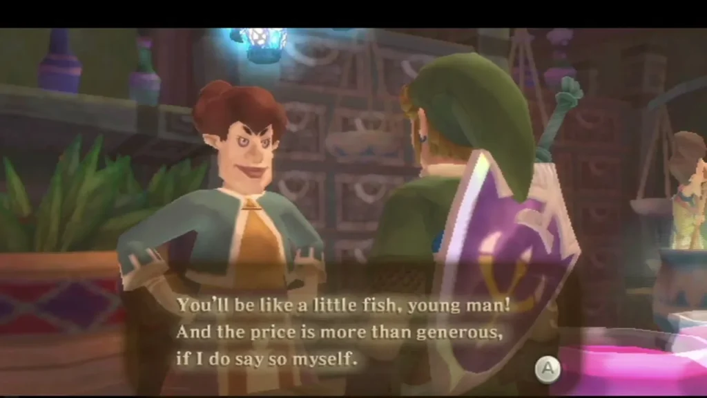 The red-haired shopkeeper says the elixir's price is more than generous as Link stands at the counter. The red-haired shopkeeper says the elixir's price is more than generous as Link stands at the counter.