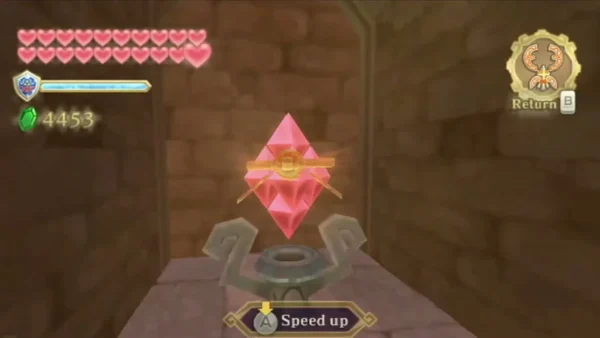 The Beetle hovers at a pink diamond switch set deep in a stone alcove.