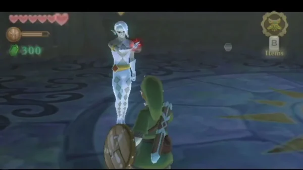Link faces Ghirahim across the round arena as the duel begins, sword and shield ready. Link faces Ghirahim across the round arena as the duel begins, sword and shield ready.