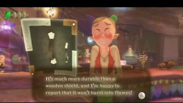 The shopkeeper says the Iron Shield is much more durable than a wooden shield and will not burst into flames. The shopkeeper says the Iron Shield is much more durable than a wooden shield and will not burst into flames.