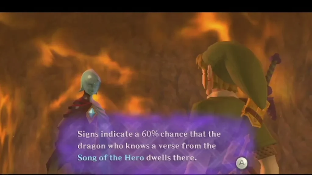 Fi, a blue spirit, says signs point to a dragon who knows a verse of the Song of the Hero.