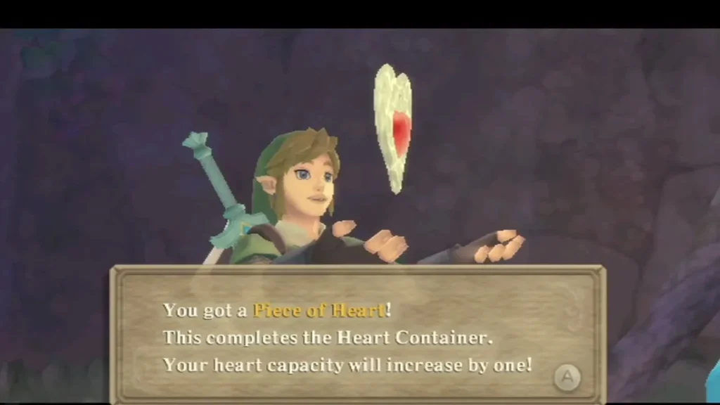 Link receives a Piece of Heart, and the box says it completes a Heart Container and raises heart capacity by one. Link receives a Piece of Heart, and the box says it completes a Heart Container and raises heart capacity by one.