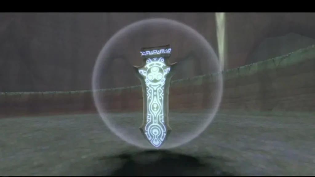 The sealing spike glowing inside a pale bubble on the arena floor. The sealing spike glowing inside a pale bubble on the arena floor.