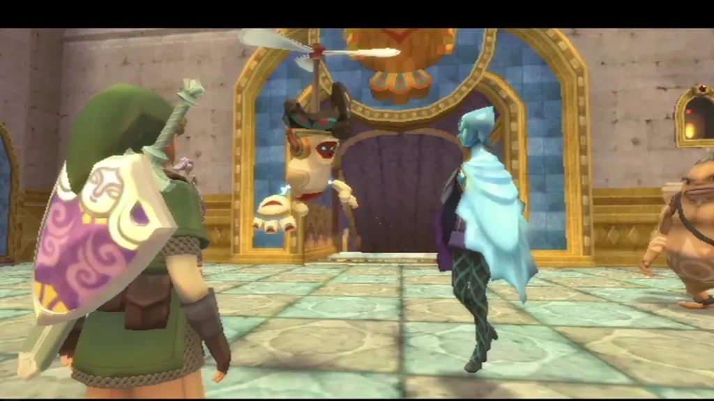 The flames at the Fire Sanctuary door are gone, and Fi and the robot stand in the hall. The flames at the Fire Sanctuary door are gone, and Fi and the robot stand in the hall.