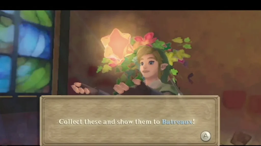 Link holds up a Gratitude Crystal beside a leafy plant near a stained glass window in the Academy Link holds up a Gratitude Crystal beside a leafy plant near a stained glass window in the Academy
