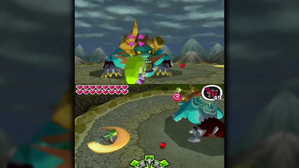 Link slashing Malladus's back with the Lokomo Sword in the Demon Tower battle Link slashing Malladus's back with the Lokomo Sword in the Demon Tower battle