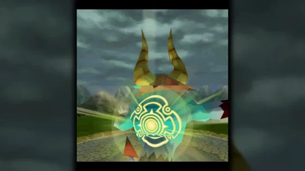 Malladus's golden horns above a glowing teal magic circle on the mountain field as the finale begins Malladus's golden horns above a glowing teal magic circle on the mountain field as the finale begins