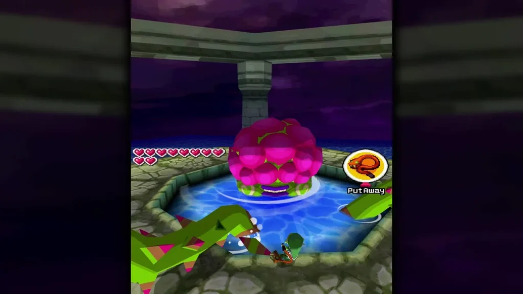 Link near the giant pink Phytops in the Ocean Temple pool with the Whip ready Link near the giant pink Phytops in the Ocean Temple pool with the Whip ready