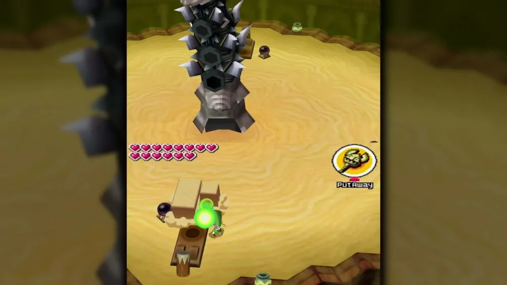Skeldritch's spine rising above the Sand Temple arena beside a catapult Skeldritch's spine rising above the Sand Temple arena beside a catapult