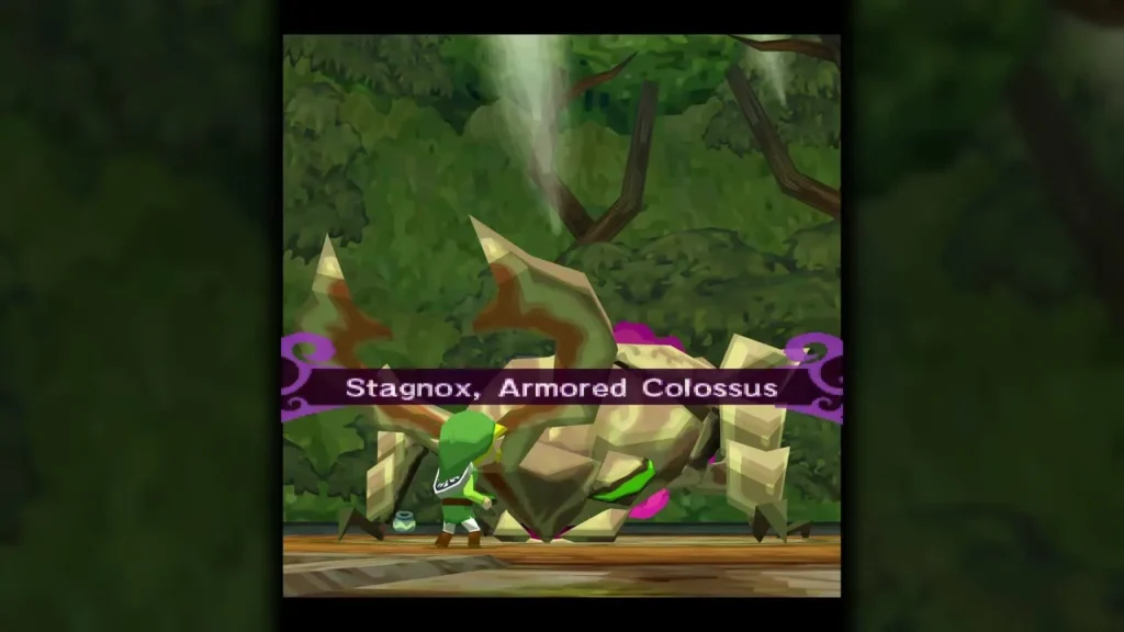 Stagnox, Armored Colossus named on screen as Link faces the beetle Stagnox, Armored Colossus named on screen as Link faces the beetle