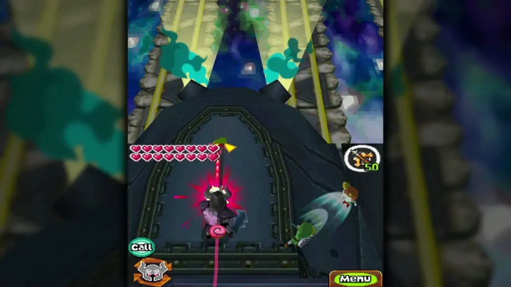 Link and the Phantom Zelda heading along the roof of the Demon Tower toward Malladus Link and the Phantom Zelda heading along the roof of the Demon Tower toward Malladus