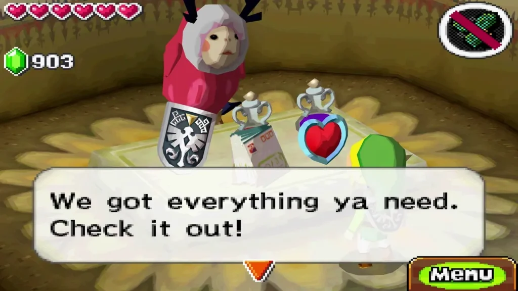Akin at the Anouki General Store, with a Heart Container on the counter Akin at the Anouki General Store, with a Heart Container on the counter