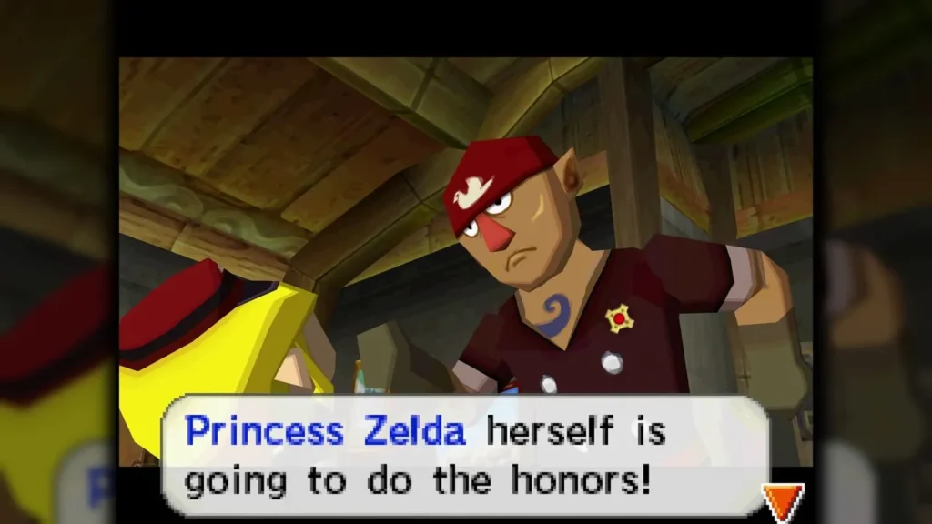 A red-capped engineer speaking in a wooden house, mentioning Princess Zelda A red-capped engineer speaking in a wooden house, mentioning Princess Zelda